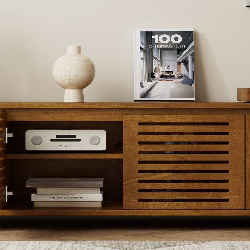 Farmhouse Entertainment Cabinet with Storage & Adjustable Panel