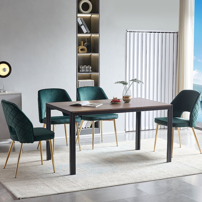 Grey Velvet Dining Chairs with Metal Legs and Hollow Back Upholstered Dining Chairs Set of 4