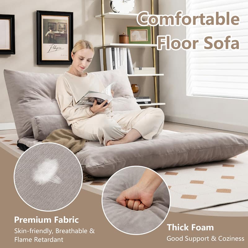 Convertible Lazy Sofa Bed with Adjustable Backrest& Lumbar Pillows