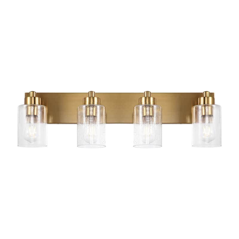 Lydia Seeded Glass/Iron LED Vanity Light, by JONATHAN Y - 4-Light - Brass Gold/Clear