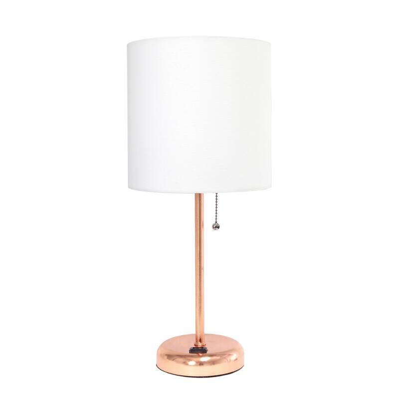 19.5 in. Rose Gold Finish Table Lamp with White Shade, Sturdy Table Lamp for Living Rooms and Bedrooms