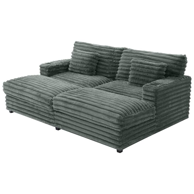 Oversized Double Chaise Lounge Sofa, Living Room 2 Seater Sofa Upholstered Sleeper Sofa Bed Daybed with USB Ports & Cup Holders