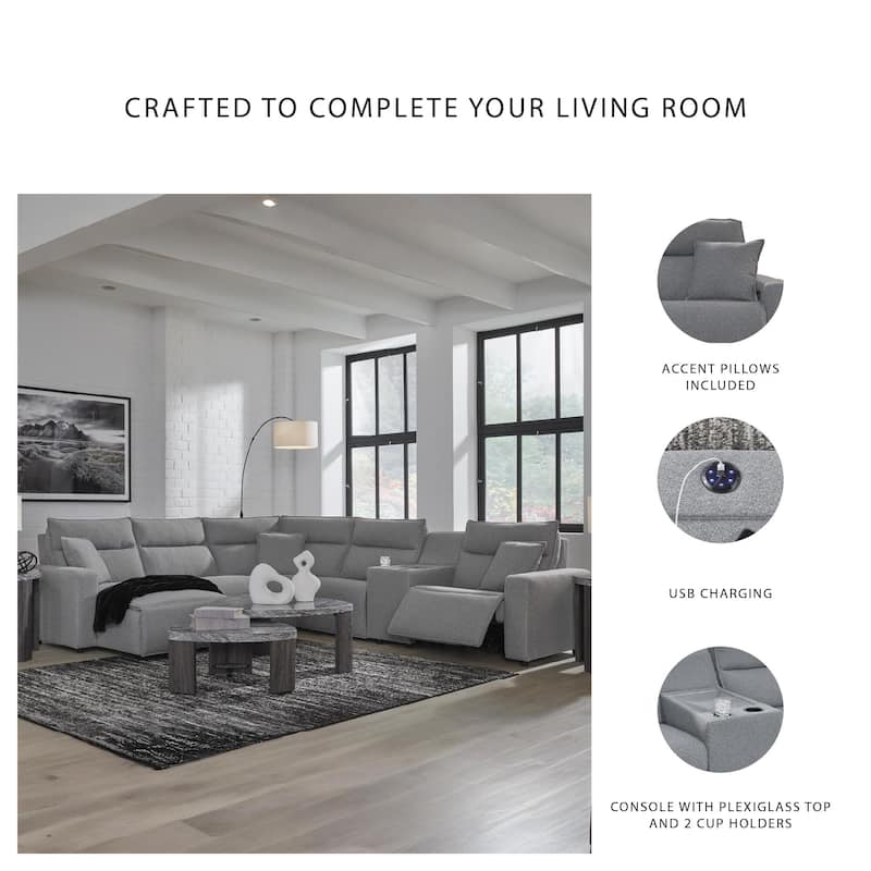 Signature Design by Ashley Modmax Gray 6-Piece Power Reclining Sectional with Chaise - 143" W x 125" D x 41" H