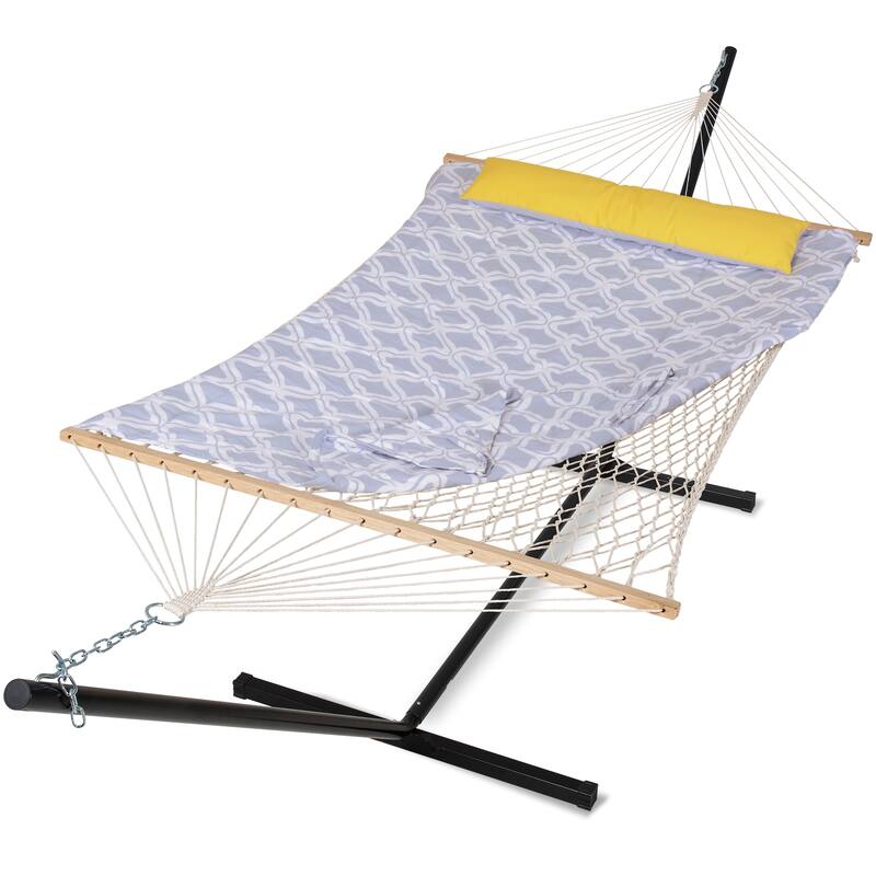Double Hammock with Stand, Two Person Cotton Rope Hammock