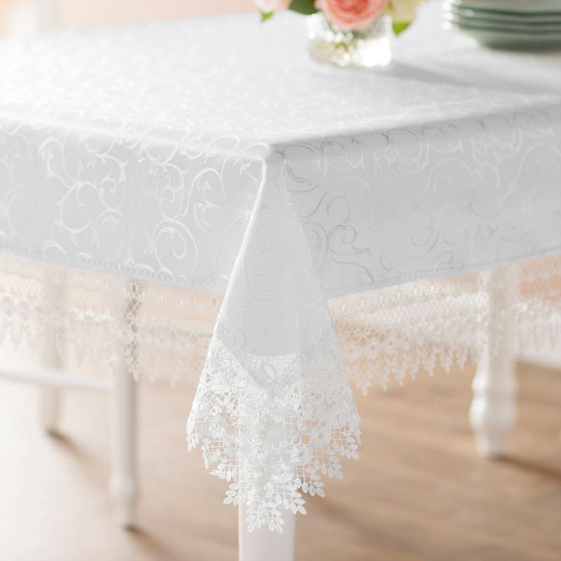 Violet Linen Flower Bow Vintage Lace Pattern Tablecloths