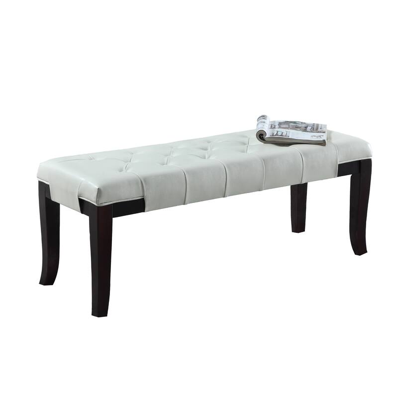Linon Faux Leather White Tufted Bench