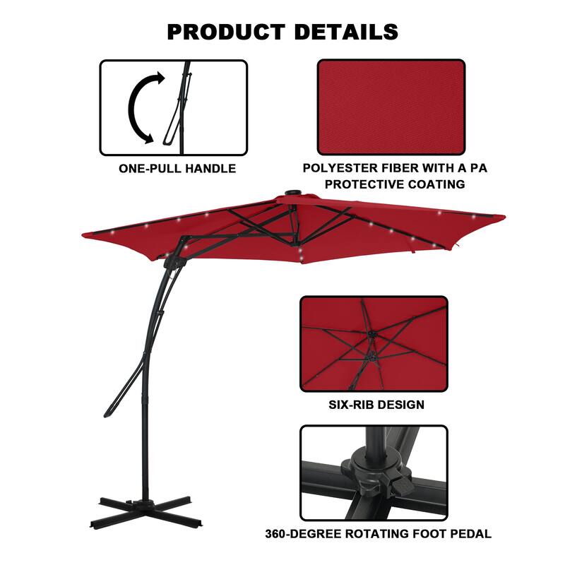 Clihome 10ft Outdoor Patio Cantilever Umbrella with LED Lights
