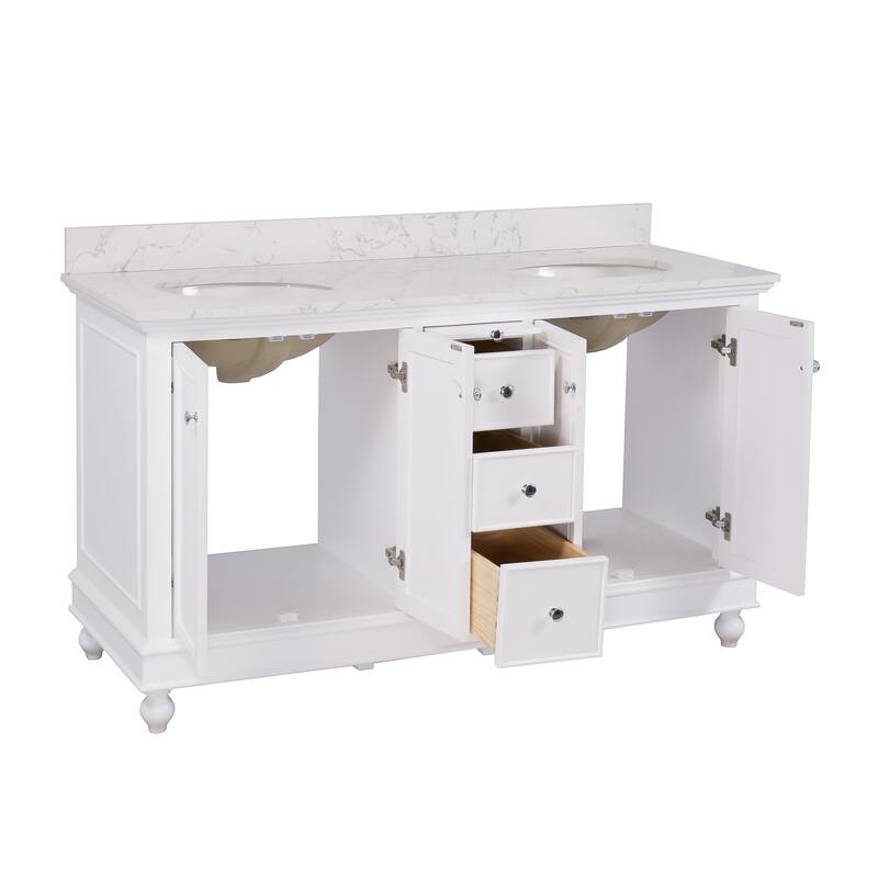 KitchenBathCollection Bella 60" Double Bathroom Vanity with Engineered Marble Top