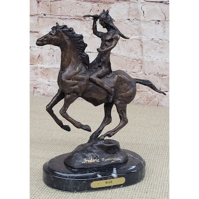War Western Bronze Sculpture Native American Imitative Horseback Statue 9 Inches X 8 Inches