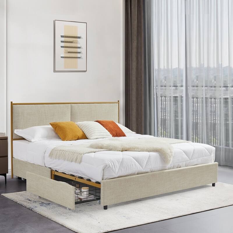 Classic Metal Platform bed with Four drawers