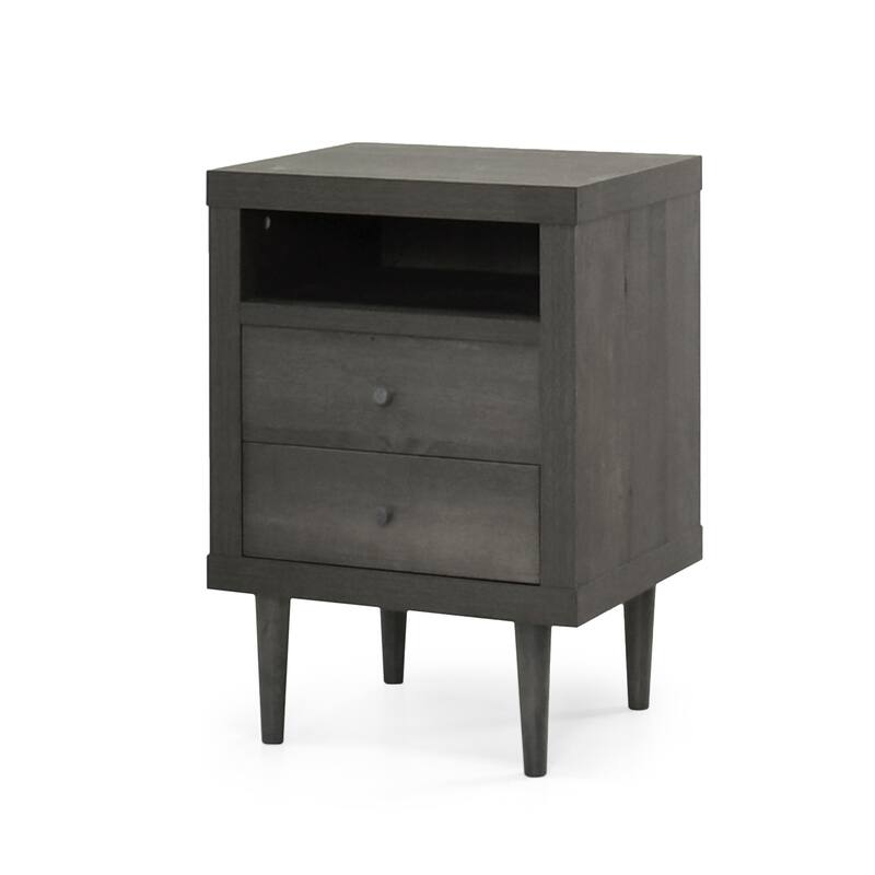 Mid-Century Nightstand with Splayed Legs and Dual Drawers