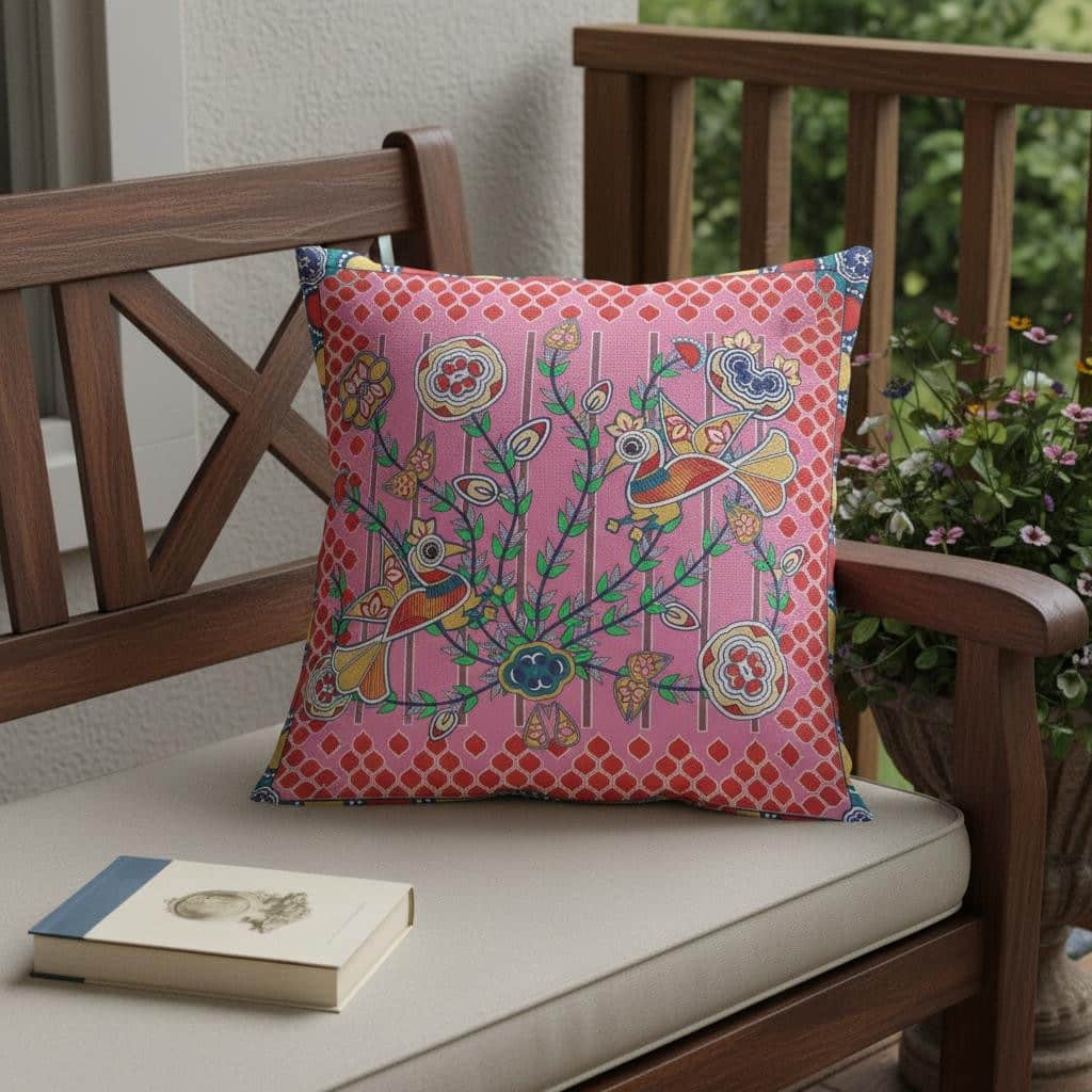 HomeRoots 26" x 26" Pink Peacock Blown Seam Floral Indoor Outdoor Throw Pillow - 26.00' X '5.00' X '26.00