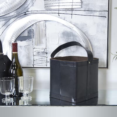 Black or Red Leather Handmade 4 Bottle Kitchen Wine Holder with Carrying Handle
