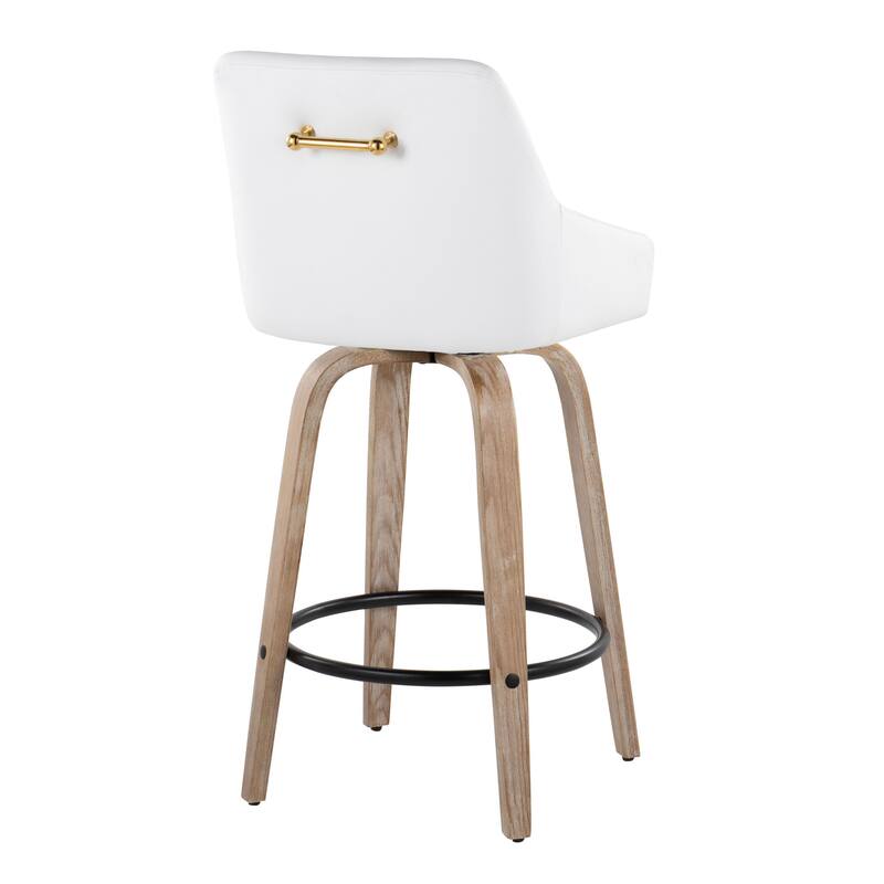 The Gray Barn Hadley 26" Fixed-Height Upholstered Counter Stool with Bent Wood Legs & Round Footrest (Set of 2)