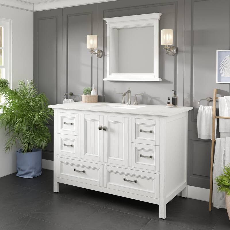 Eviva Britney 48"W x 22"D SS White Bath Vanity with Carrara Quartz Top