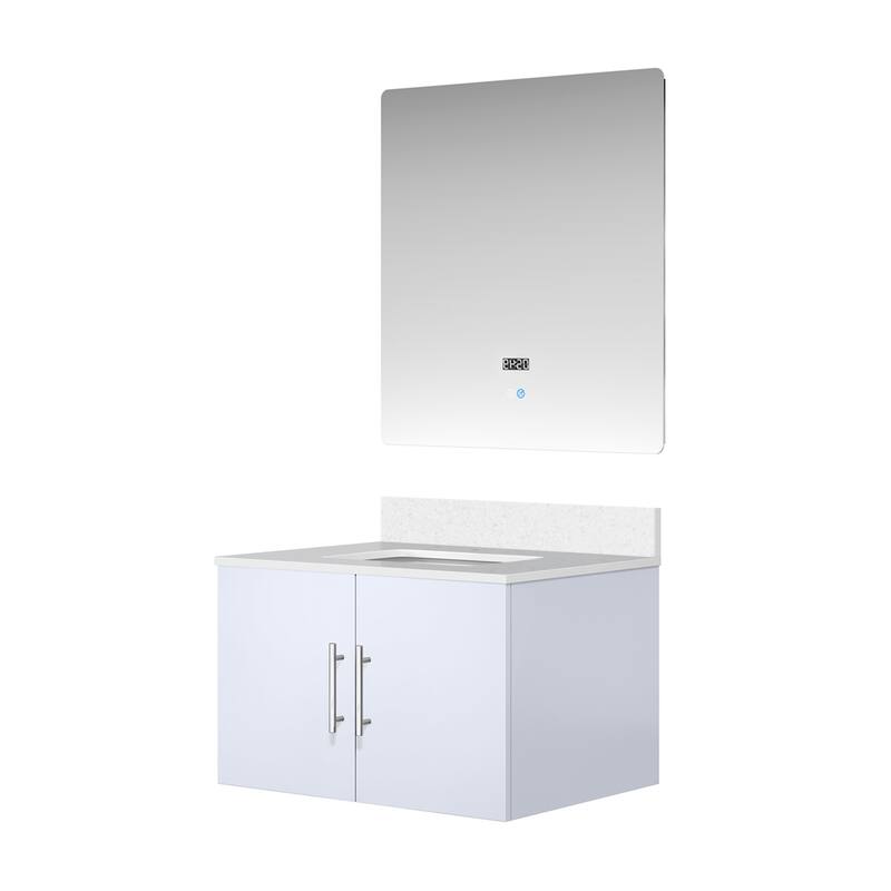 Geneva 30 in. W x 22 in. D Dark Grey Bath Vanity, White Quartz Top, and 30 in. LED Mirror