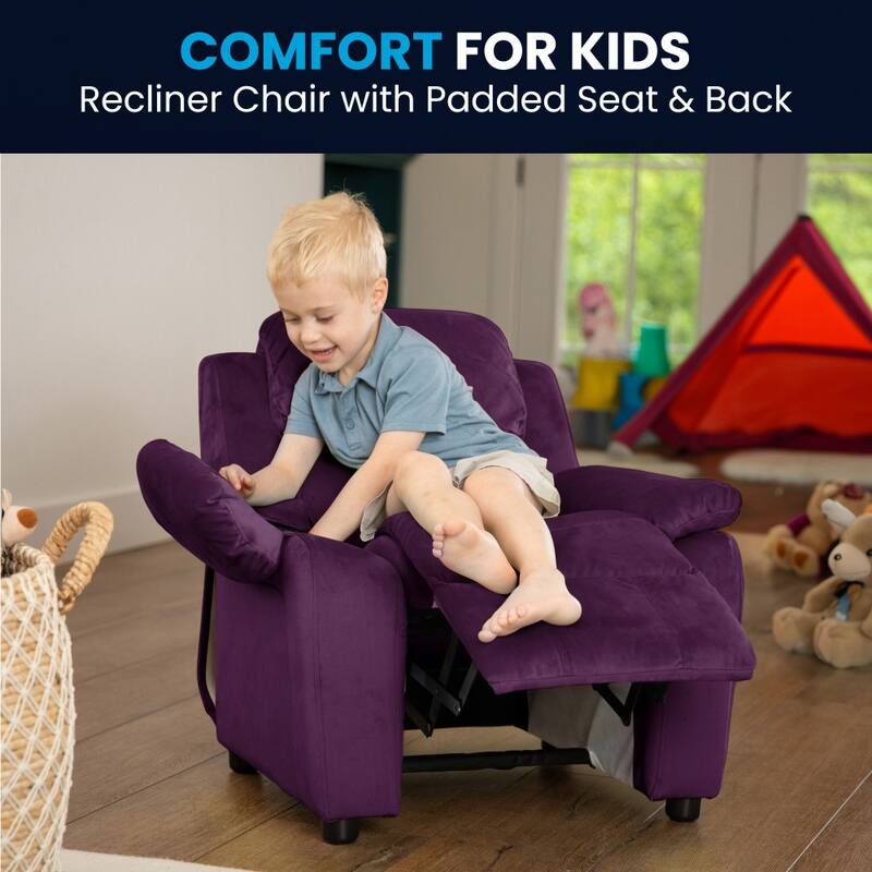 Deluxe Padded Contemporary Kids Recliner with Storage Arms