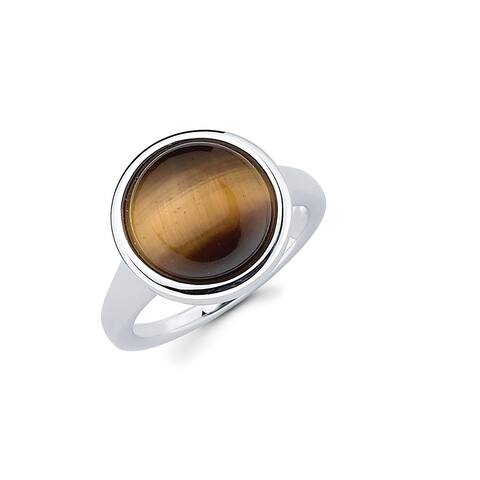Sterling Silver Perfect Circle Tiger's Eye Gemstone Ring