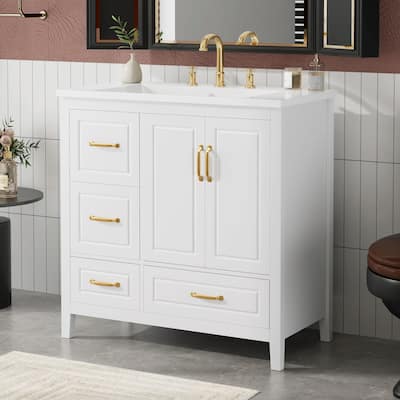 36-Inch Bathroom Vanity with Sink, One Cabinet with Soft-Closing Doors, 4 Soft-Closing Drawers