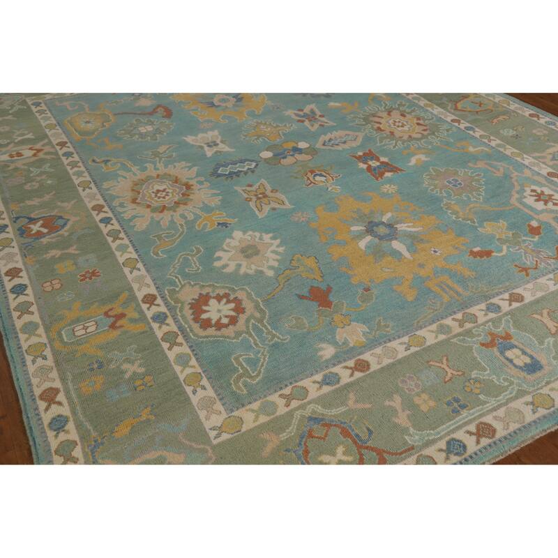 Hand Knotted Oriental 100% Wool Carpet Transitional All-Over Navy Blue & Blues Oushak Area Rug - 10' 0'' X 8' 4''
