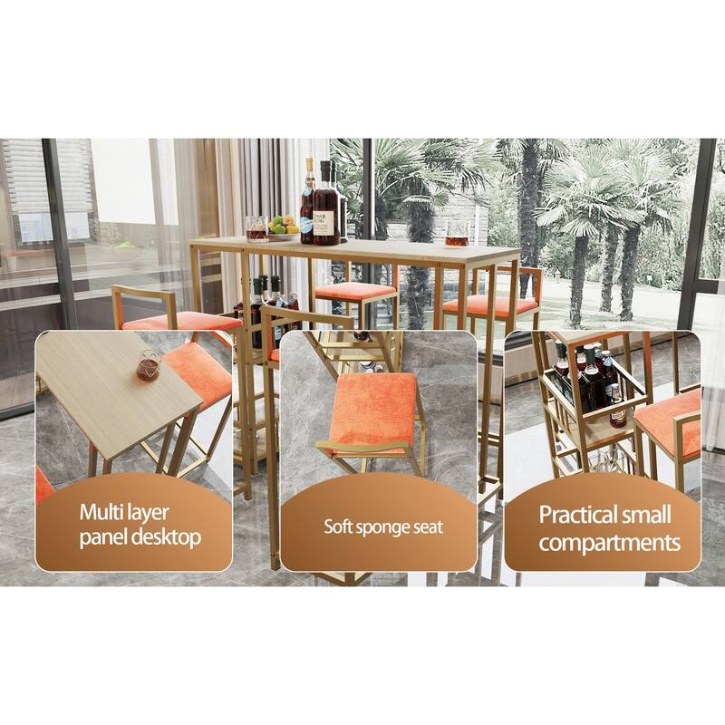 Bar table and chair five piece set, frame, multi-layer tabletop, chair cushion and backrest made of sponge