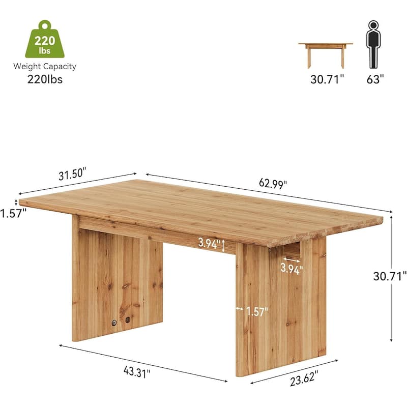 Solid Wood Dining Table for 6, 63" Farmhouse Rectangle Kitchen Dinner Tables - 31.49"W x 62.99"L x 29.92"H