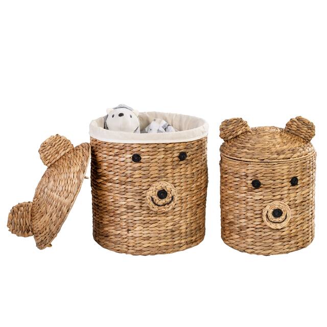 Natural Water Hyacinth Bear Shaped Storage Baskets (Set of Two)