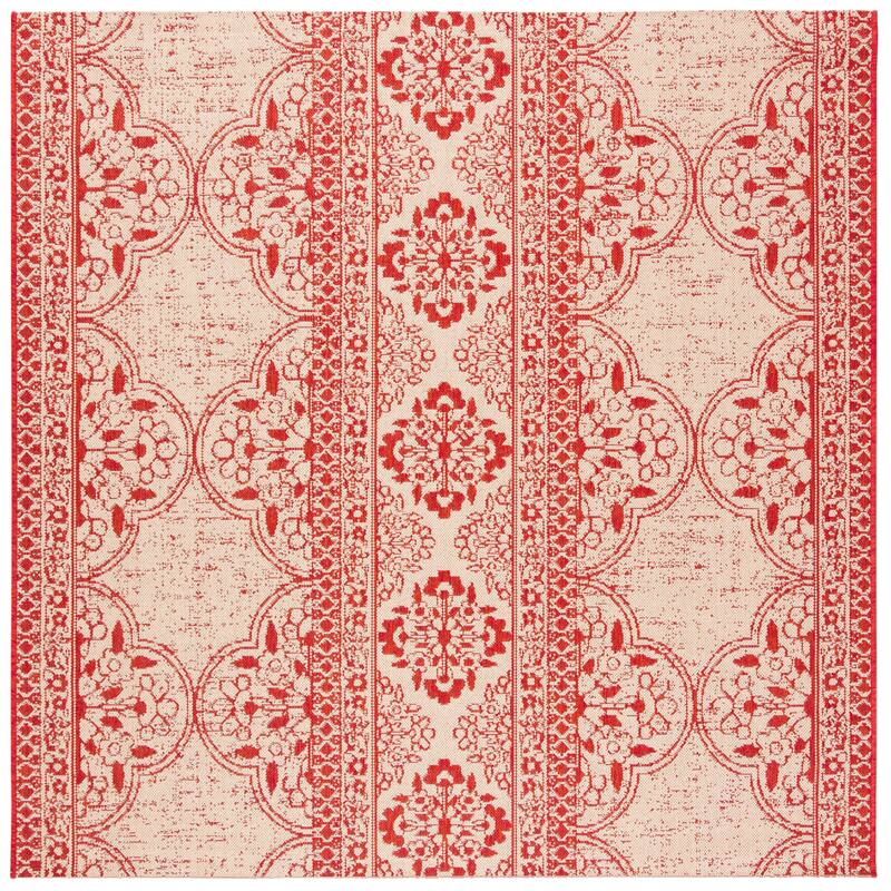 SAFAVIEH Beach House Belina Indoor/ Outdoor Waterproof Patio Backyard Rug - 4' Square - Red/Creme