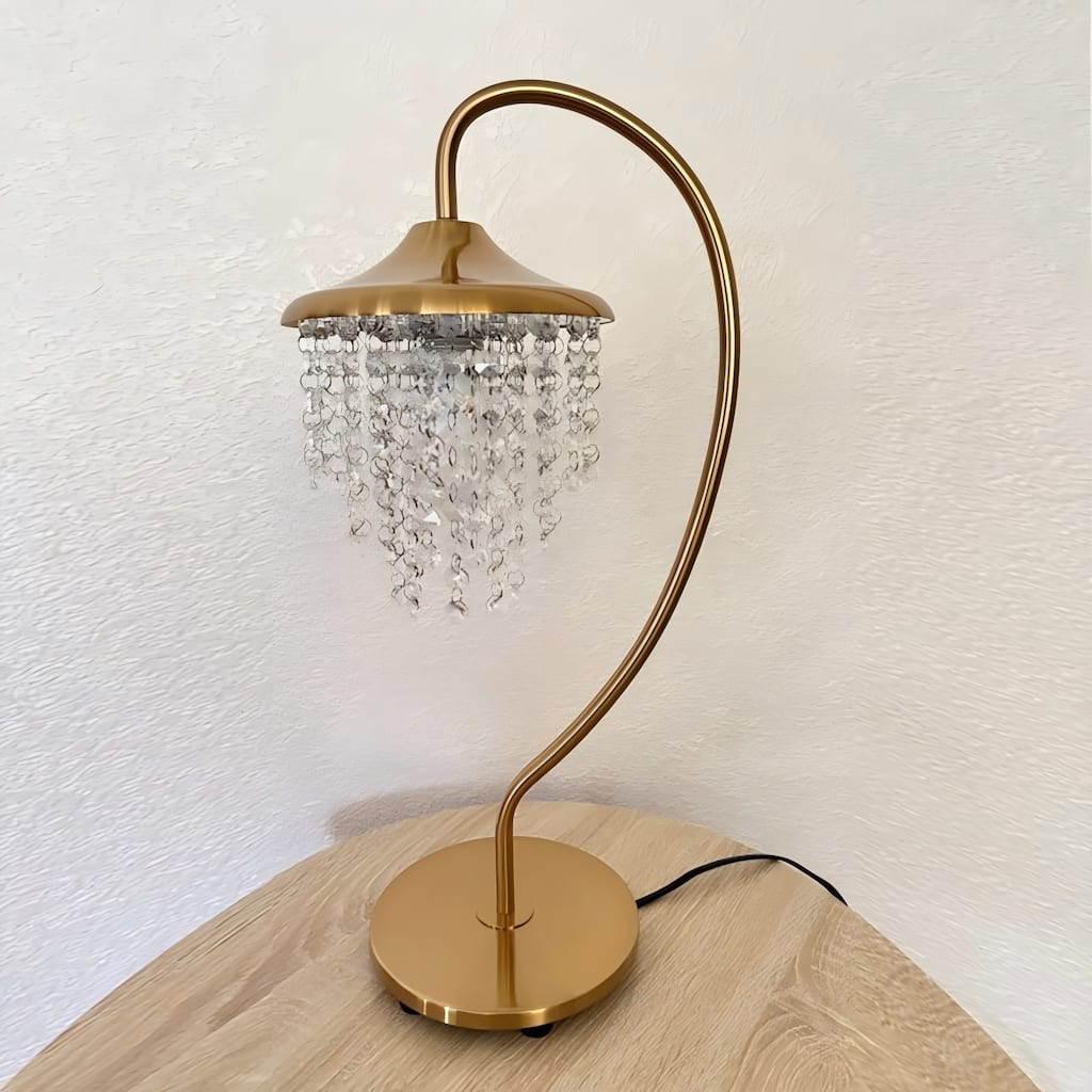21" Modern Gold Crystal Arched Table Lamp with Dimmable Switch