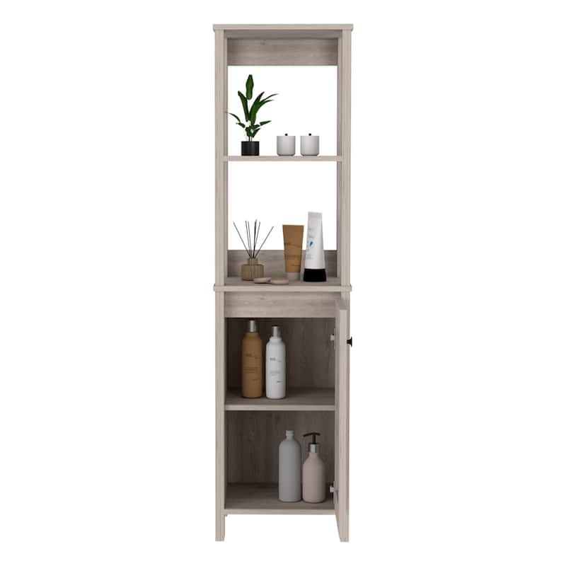 Linen Bathroom Storage Cabinet, Engineered Wood Bathroom Organizer, Freestanding Cabinet with 2 Open & 2 Interior Shelves