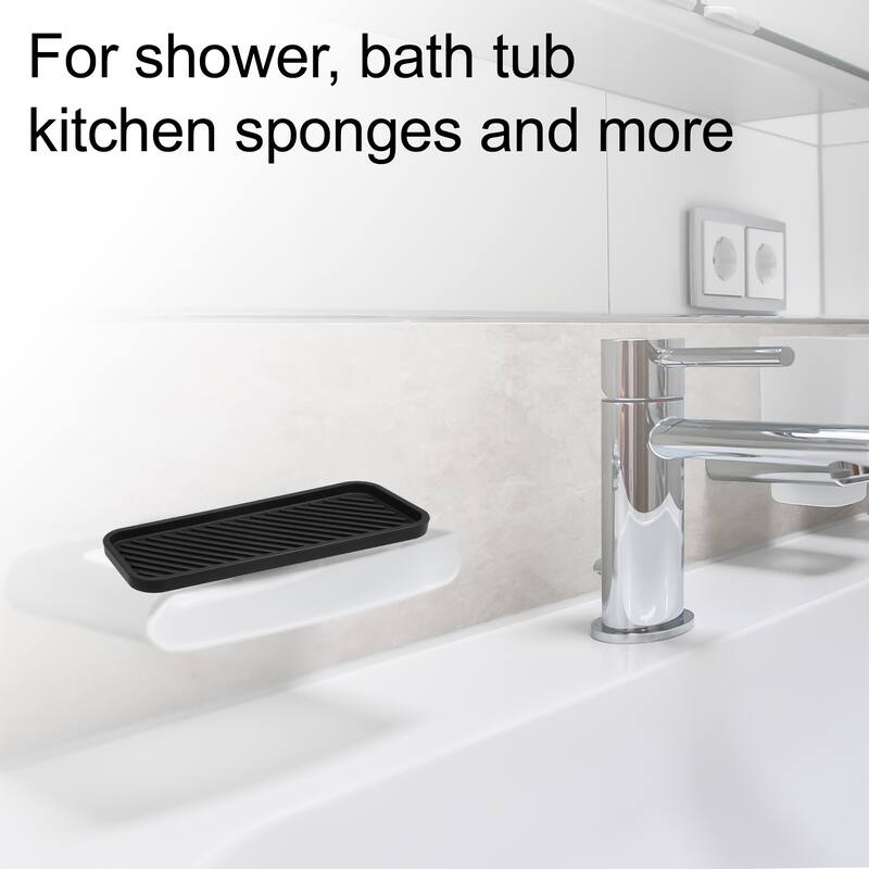 Soap Dish Keep Soap Dry for Home Bathroom Kitchen Silicone 22.8x9cm - Black