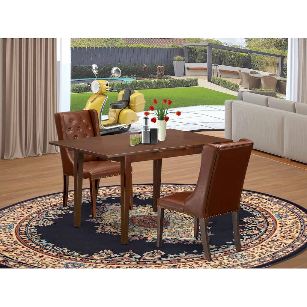 HomeStock 3-Pc Mahogany Finish Solid Wood Top with Butterfly Leaf Dining Table Set