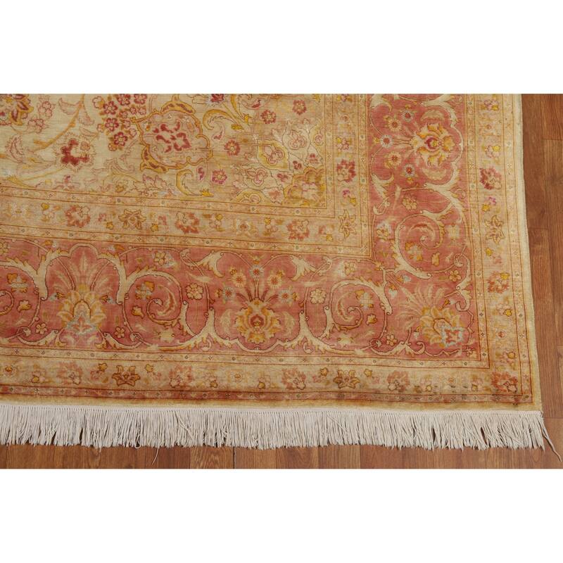Hand Knotted Oriental 100% Wool Carpet Traditional Floral Beige & Ivories Tabriz Area Rug - 11' 0'' X 8' 4''