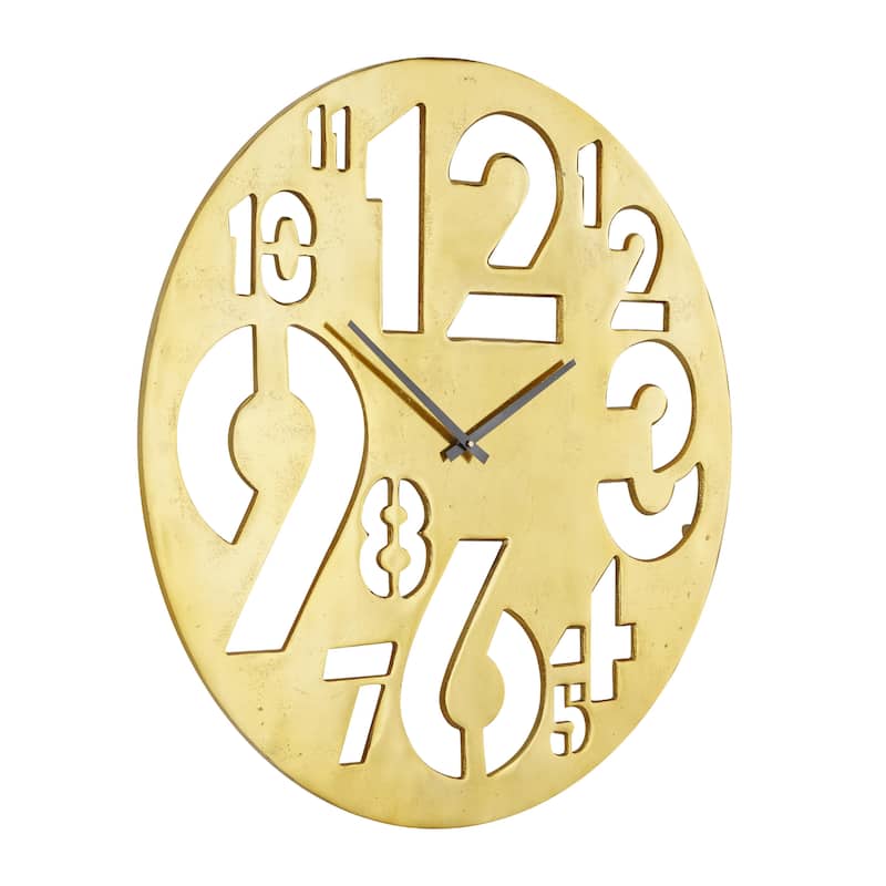 Aluminum Metal Wall Clock with Cut Out Numbers - Gold - Roche River Decor