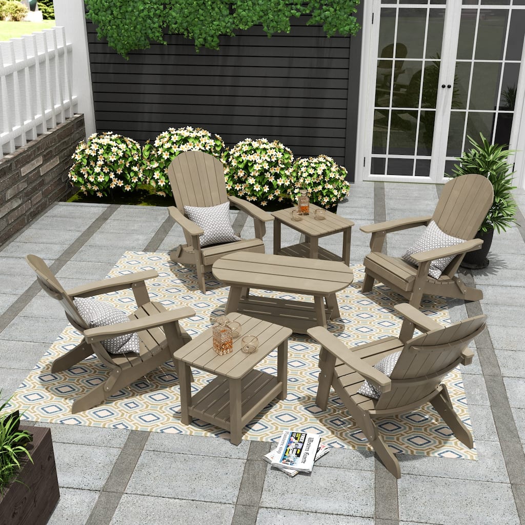 Vineyard HIPS Outdoor Folding Eco-Friendly All Weather Seashell Adirondack Chairs (7-Piece Conversation Set)