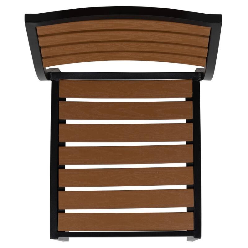 2 Pack Outdoor Faux Teak Side Chair with Poly Slats - Teak Patio Chair