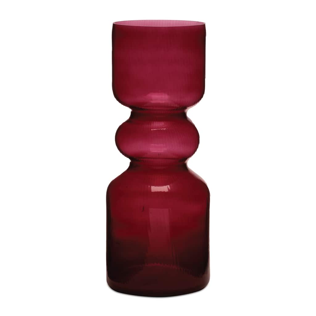 Red Ribbed Glass Vase (Set of 2)