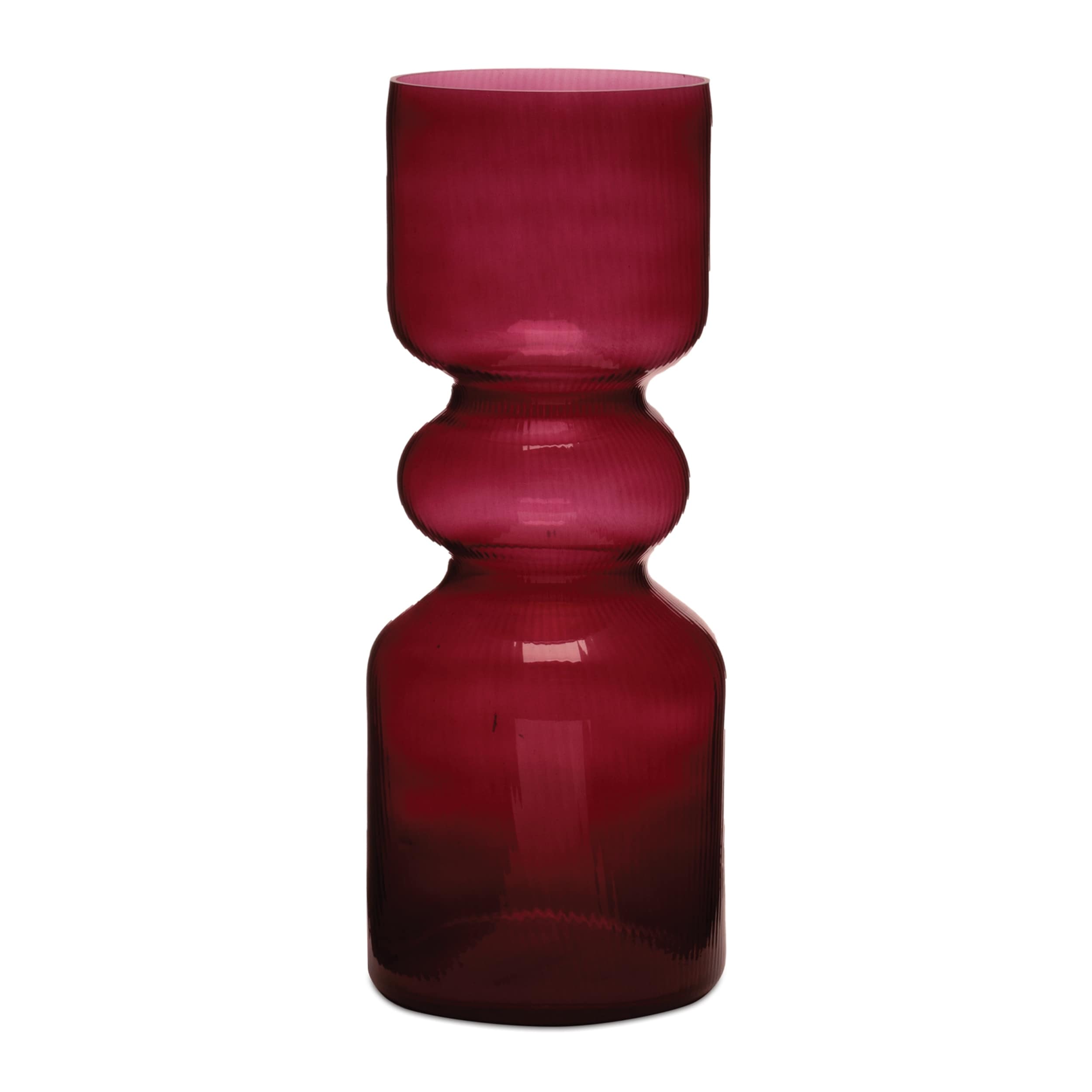 Red Ribbed Glass Vase (Set of 2)
