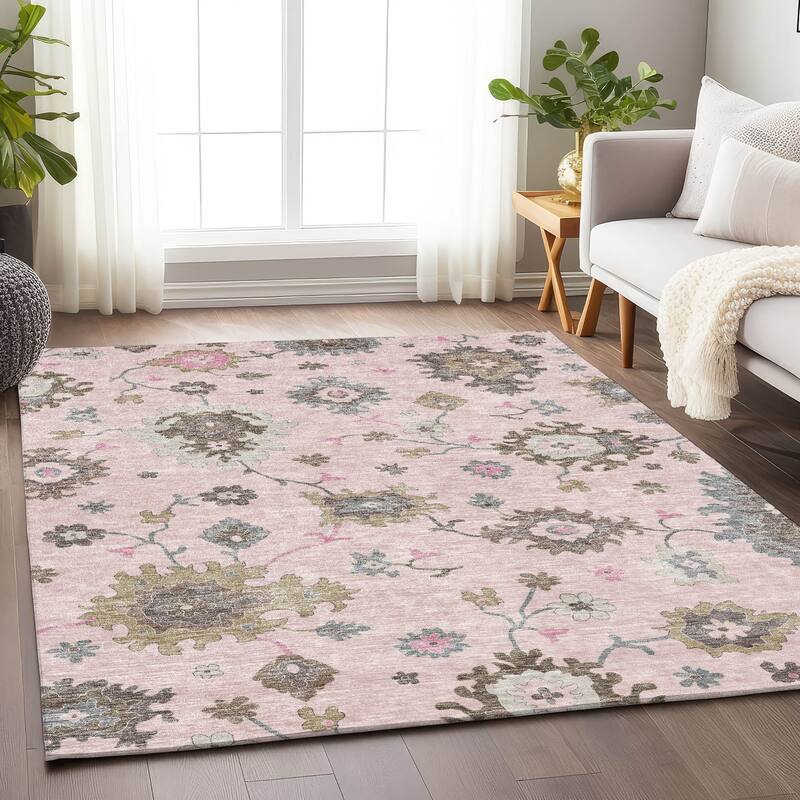Premium Washable Super Soft Traditional Farmhouse Mayfield Rug - Pink - 5' x 7' 6"