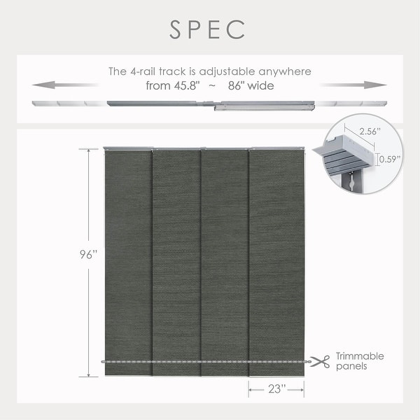 dimension image slide 2 of 3, GoDear Design Natural Woven Adjustable Sliding Panel Track Blinds, Vertical Blinds, Dazzling Series, 45.8"- 86" W x 96" L