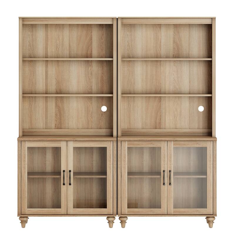 Oak Bookcase with Doors, Large Wood Farmhouse Book Case Shelf
