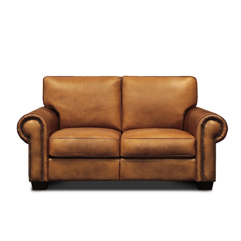 Valencia Top Grain Hand Antiqued Leather Traditional Loveseat - Tan