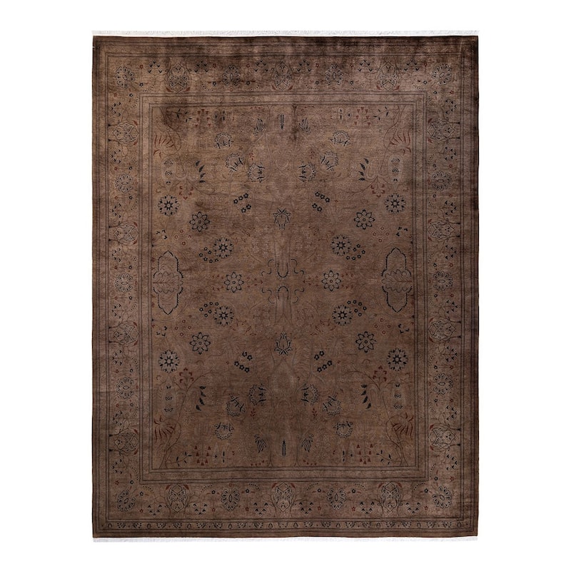 Overton Hand Knotted Wool Vintage Inspired Modern Contemporary Overdyed Brown Area Rug - 8' 2" x 10' 4"