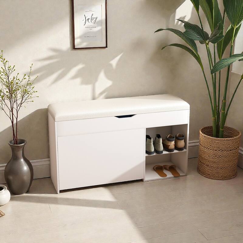 Entryway Bench with Rotating Shoe Storage, Lift-Top Cabinet & 3-Tier Flip-Up Drawers, Space-Saving Organizer for Hallway