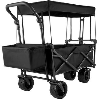 VEVOR Extra Large Collapsible Garden Cart with Removable Canopy Folding Wagon Utility Carts with Wheels and Rear Storage Cart