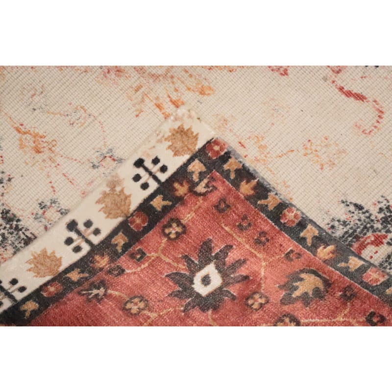 Hand Knotted Oriental Viscose Silk Carpet Transitional All-Over Beige & Ivories Oushak Area Rug - 7' 8'' X 5' 0''