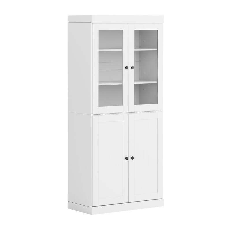 Palace Imports 100% Solid Wood 32" Pantry Cabinet with Clear Glass, Shaker Doors and Adjustable Shelves