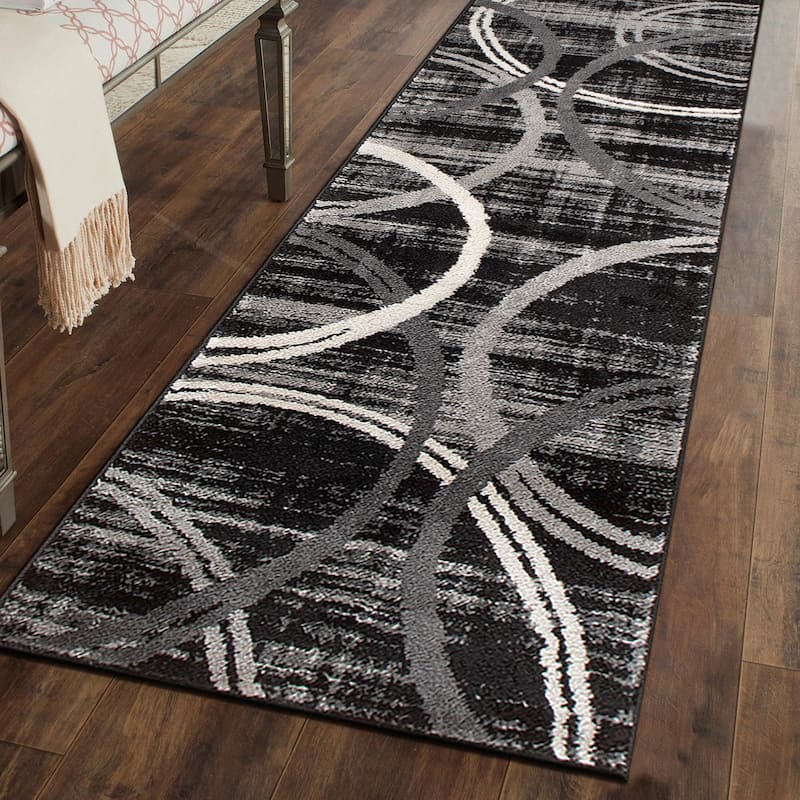 World Rug Gallery Contemporary Abstract Circles Design Area Rug - 2' x 7' 2" - Black