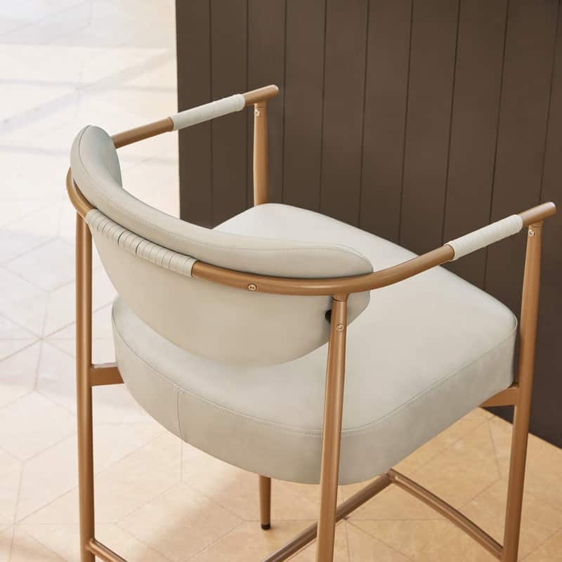 Spruce & Spring Modern Counter Stool with Gold Metal Frame and Woven Strap Arm