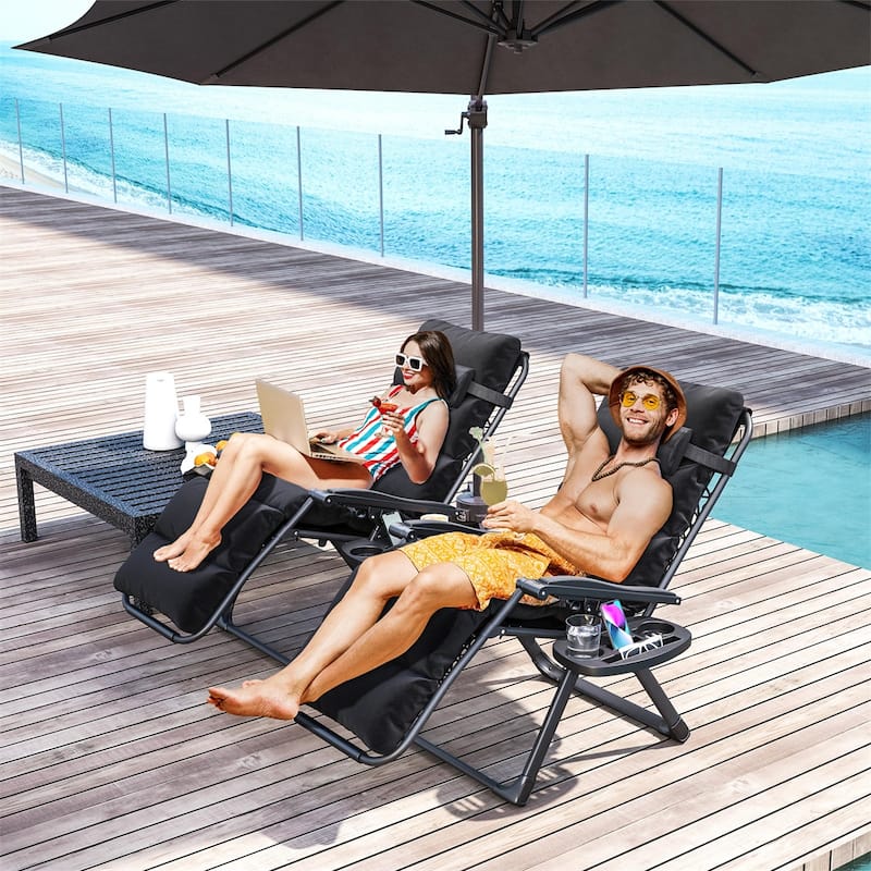 Set of 2 Outdoor Adjustable Reclining Lounge Chairs with Cushions and Headrest for Pool Seating - 25.6" W x 35.4" D x 44.1" H